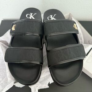 NIB Calvin Klein Two Adjustable Strap Sandals Logo
